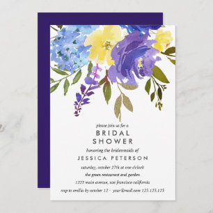 Yellow Blue Flowers Wedding Bridal Shower Invitation