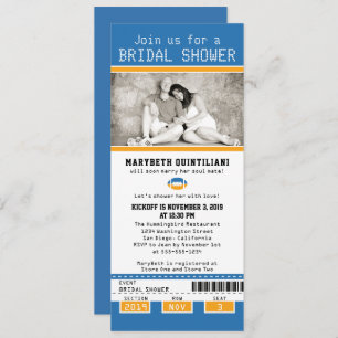 Yellow Blue Football Ticket Bridal Shower Invitation