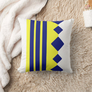 Yellow Blue geometric squares lines Cushion