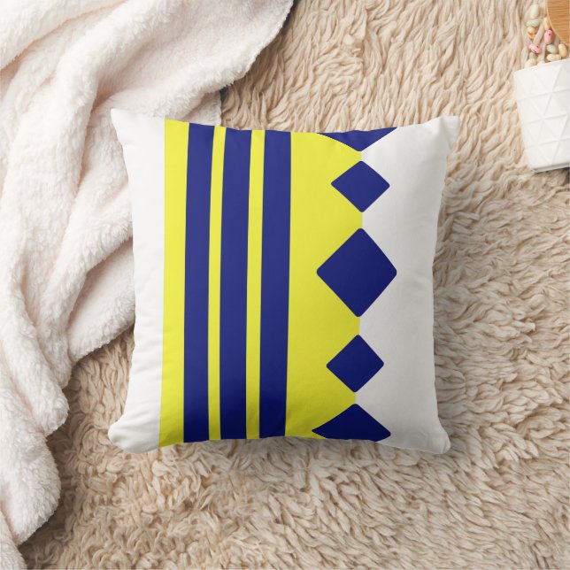 Yellow Blue geometric squares lines Cushion (Blanket)