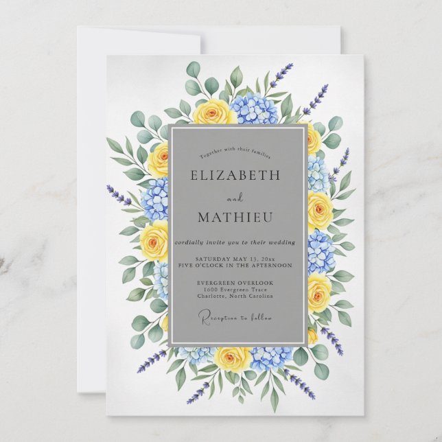 Yellow Blue Glorious Spring Wedding Invitation (Front)