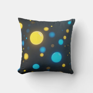 Yellow Blue Glowing Orbs Cushion