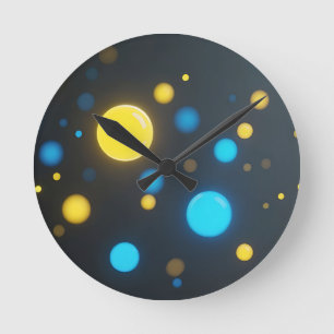 Yellow Blue Glowing Orbs Round Clock