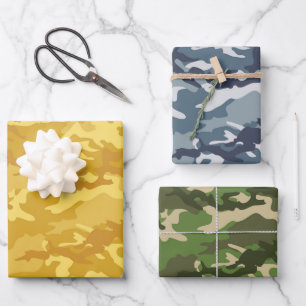 Yellow, Blue & Grass Green Camo Camouflage Wrapping Paper Sheet
