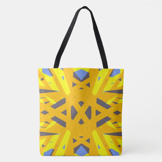 Yellow Blue Gray Vibrant Abstract Geometric Deco Tote Bag (Front)