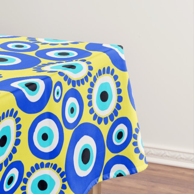 Yellow Blue Greek Eye Colourful Pattern Tablecloth (In Situ)