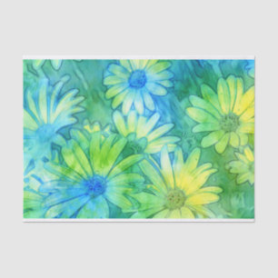 Yellow Blue Green Abstract Watercolor Daisies Tissue Paper