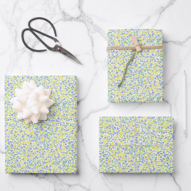 Yellow, Blue & Green Abstract Wrapping Paper Sheet (Front)