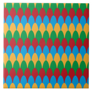 Yellow Blue Green & Red Geometric Scallops Ceramic Tile