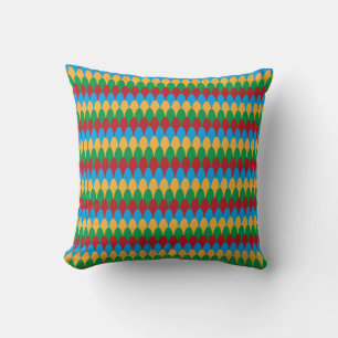 Yellow Blue Green & Red Geometric Scallops Cushion
