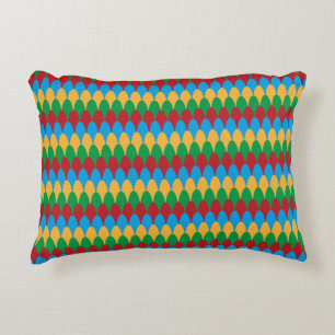 Yellow Blue Green & Red Geometric Scallops Decorative Cushion