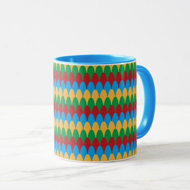 Yellow Blue Green & Red Geometric Scallops Mug (Front Right)