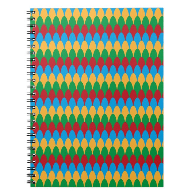 Yellow Blue Green & Red Geometric Scallops Notebook (Front)