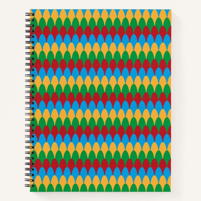 Yellow Blue Green & Red Geometric Scallops Notebook (Front)