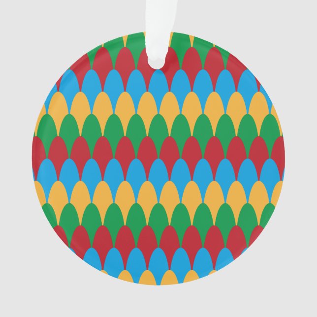 Yellow Blue Green & Red Geometric Scallops Ornament (Front)
