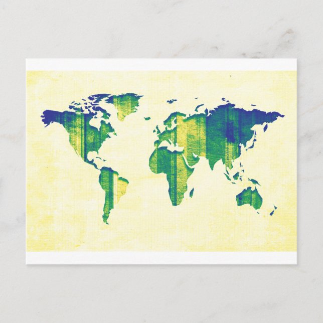 Yellow Blue Green Stripes Map Postcard (Front)