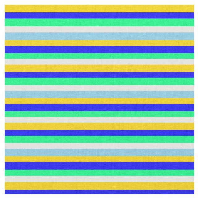 Yellow, Blue, Green, White, and Sky Blue Pattern Fabric (Close Up)