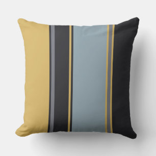Yellow, Blue-grey and grey Stripes    Cushion