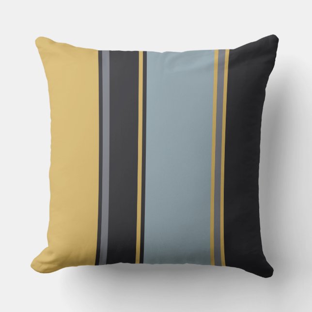 Yellow, Blue-grey and grey Stripes    Cushion (Front)