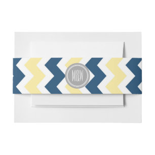 Yellow Blue Grey Chevron Pattern Monogram Invitation Belly Band