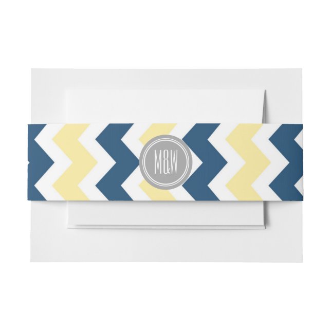Yellow Blue Grey Chevron Pattern Monogram Invitation Belly Band (Front Example)
