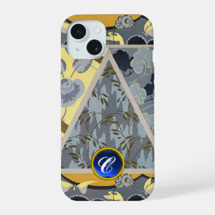 YELLOW BLUE GREY FLOWERS, BUTTERFLIES BOLD FLORAL iPhone 15 CASE