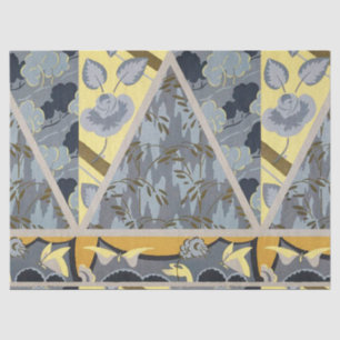 YELLOW BLUE GREY FLOWERS, BUTTERFLIES BOLD FLORAL TISSUE PAPER