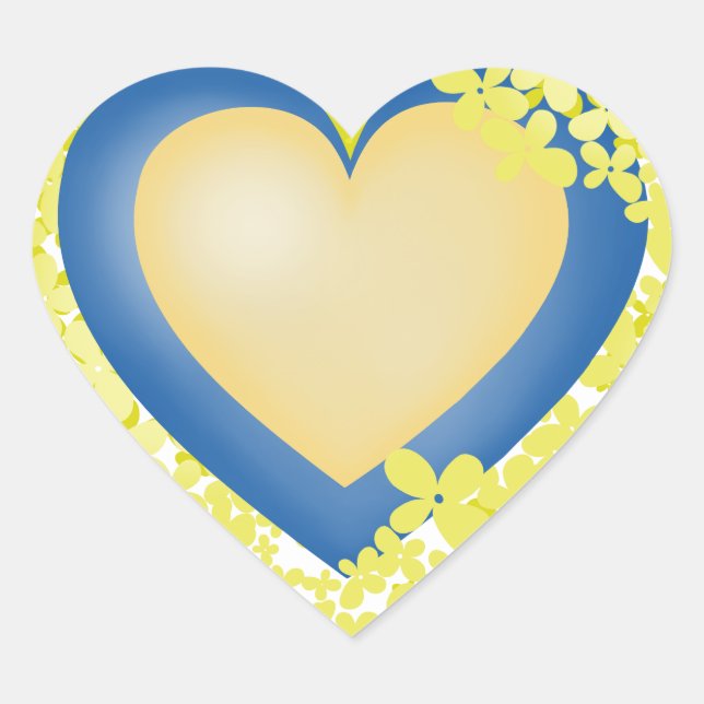Yellow blue Heart and yellow flowers. Heart Sticker (Front)