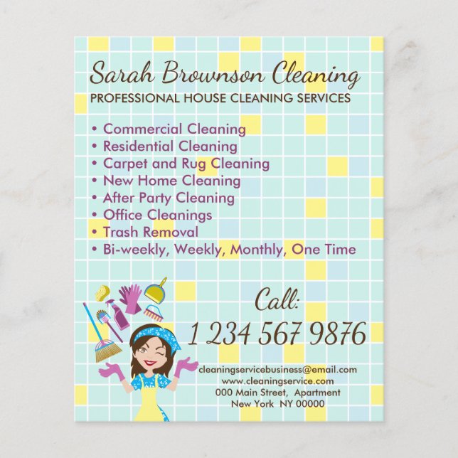 Yellow Blue House Cleaning Janitorial Gloved Apron Flyer (Front)