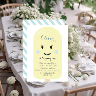 Yellow Blue Ice Cream Cone Scoop Birthday Party Invitation