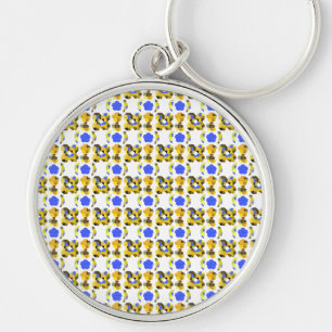 Yellow Blue Illustration Fancy shapes Key Ring