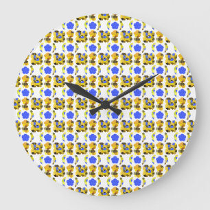 Yellow Blue Illustration Fancy shapes Large Clock