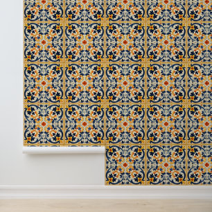 Yellow Blue Italian Tile Wallpaper