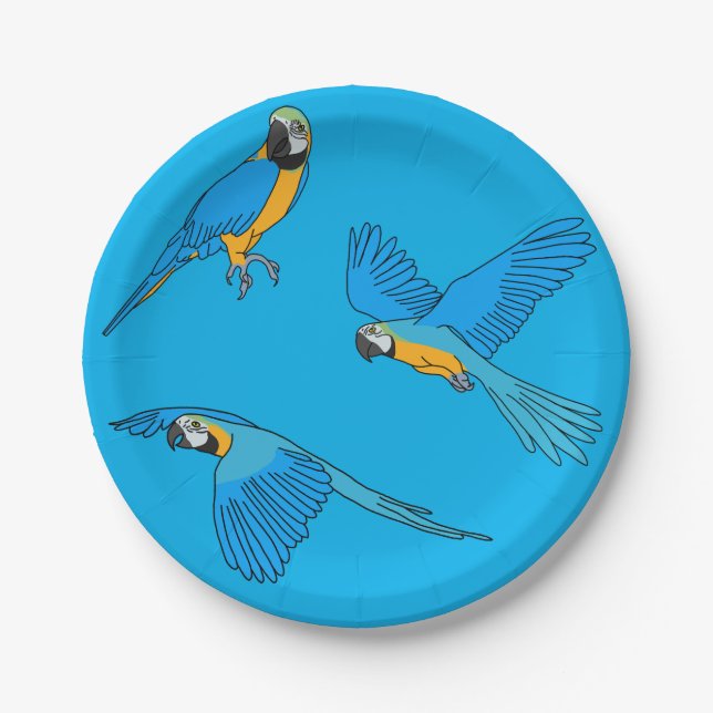 Yellow Blue Macaw Paper Plate (Front)