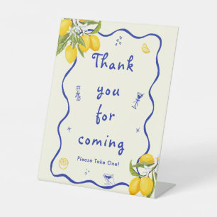 Yellow Blue Main Squeeze Bridal Shower Favour Pedestal Sign