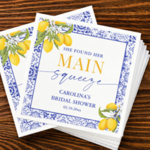 Yellow Blue Main Squeeze Bridal Shower Lemon Napkin