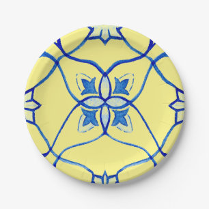 Yellow  & Blue Mediterranean Round Paper Plate