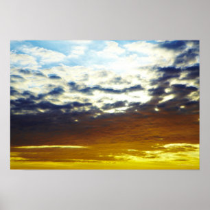Yellow Blue Moody Sunset with Clouds Poster