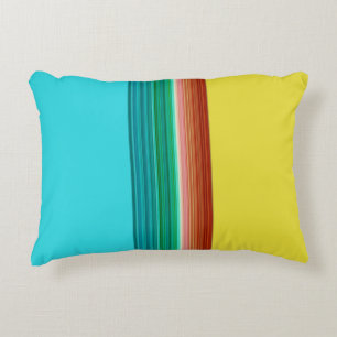 Yellow Blue Multicolor Striped Pattern Decorative Cushion