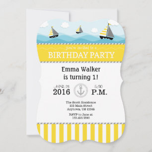 Yellow Blue Nautical Birthday Invitation
