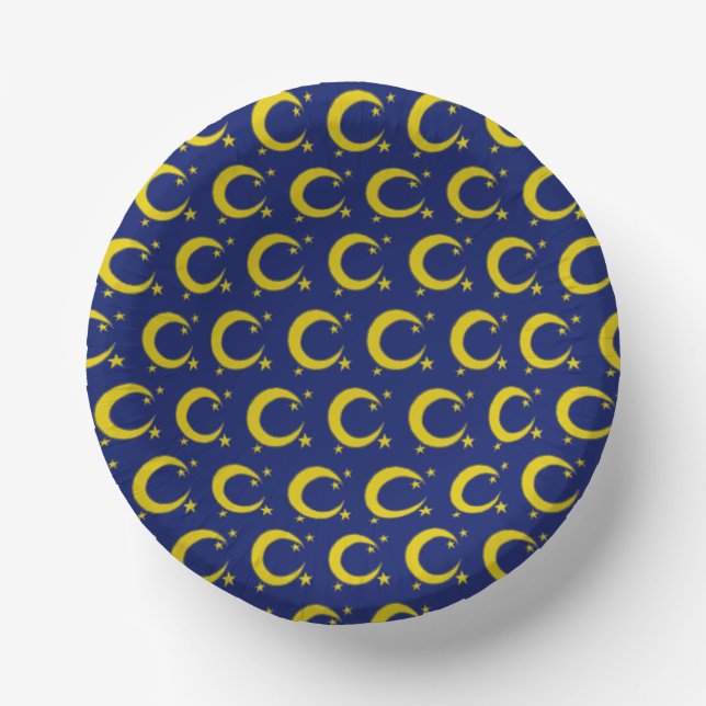 Yellow Blue Night Sky Crescent Moon Stars Evening Paper Plate (Front)