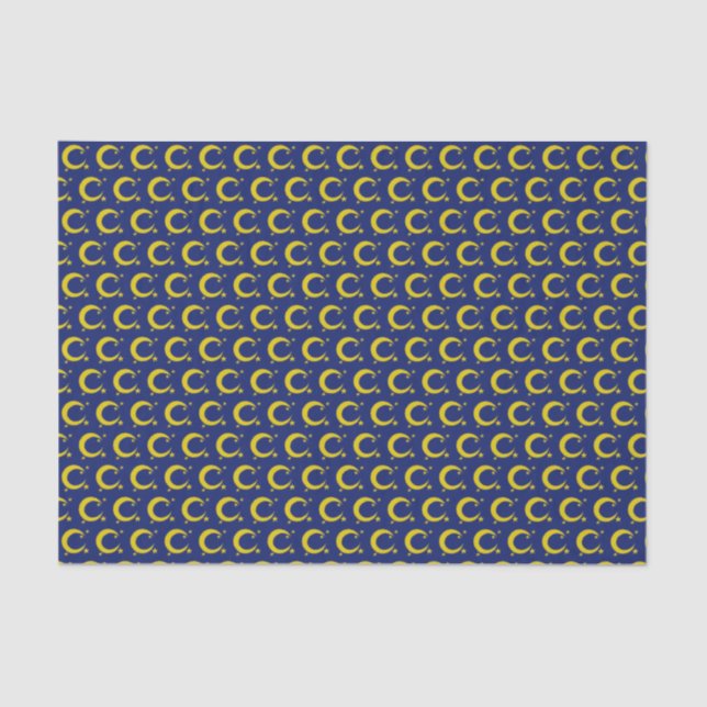 Yellow Blue Night Sky Crescent Moon Stars Evening Tissue Paper (Front)
