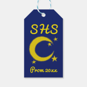 Yellow Blue Night Sky Crescent Moon Stars Prom Gift Tags