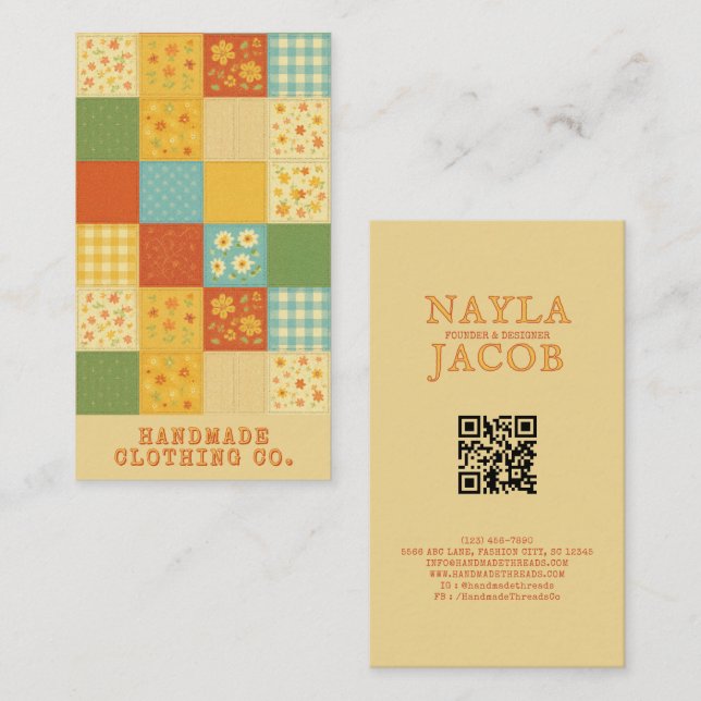 Yellow Blue Patchwork Quilt Rustic Farmhouse Business Card (Front/Back)