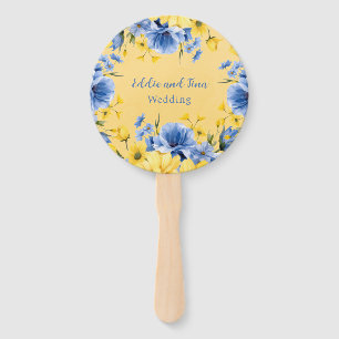 Yellow Blue Peony Bridal Shower Thank You Hand Fan