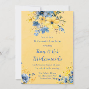 Yellow Blue Peony Watercolor Bridesmaids Luncheon Invitation