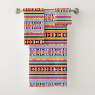 Yellow Blue Pink Pattern mix Bath Towel Set
