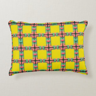 Yellow Blue Pink Plaid Geometric Decorative Cushion