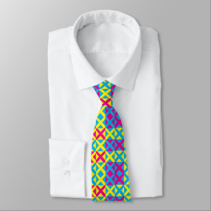 Yellow Blue Pink Square Geometric Pattern Tie