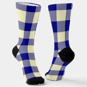 Yellow Blue Plaid Chequered Pattern Socks